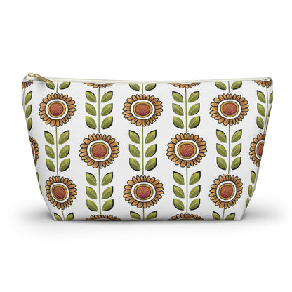 Retro Sunflower Print Makeup Bag, Floral Cosmetic Pouch, Cute Makeup Bag