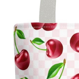 Close up of the cherry print tote bag