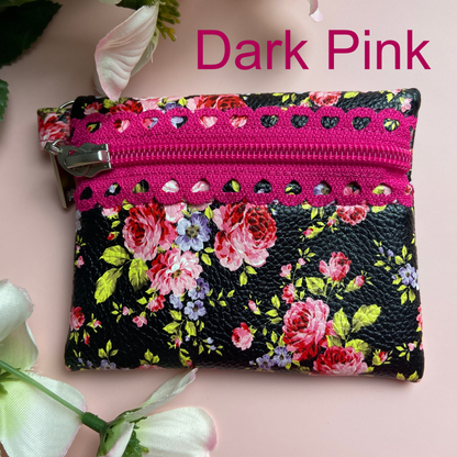 Handmade Mini Zipper Pouch,  Floral Zipper Pouch, Small Card Holder Wallet