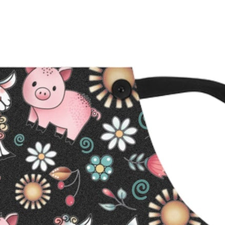 Whimsical Floral Pig and Sheep Apron