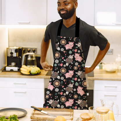 Whimsical Floral Pig and Sheep Apron