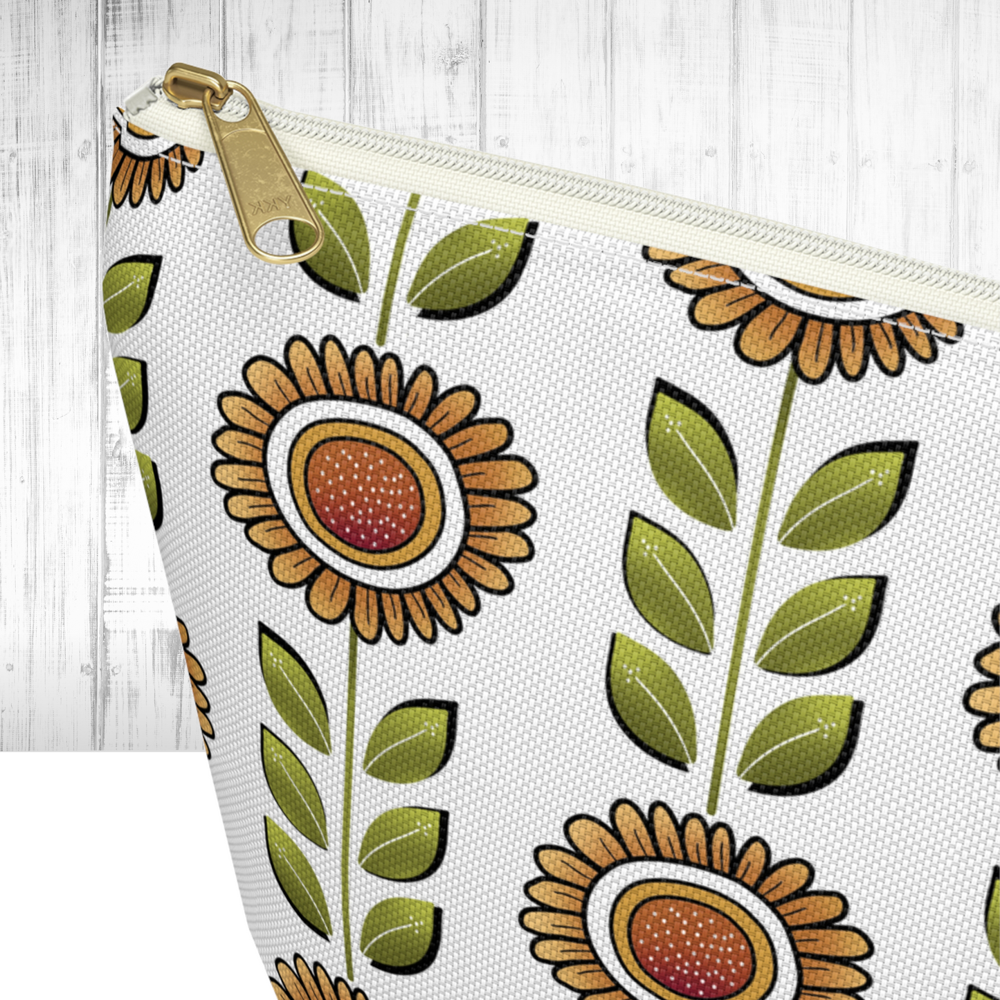 Close up of the Retro Sunflower Print Makeup Bag