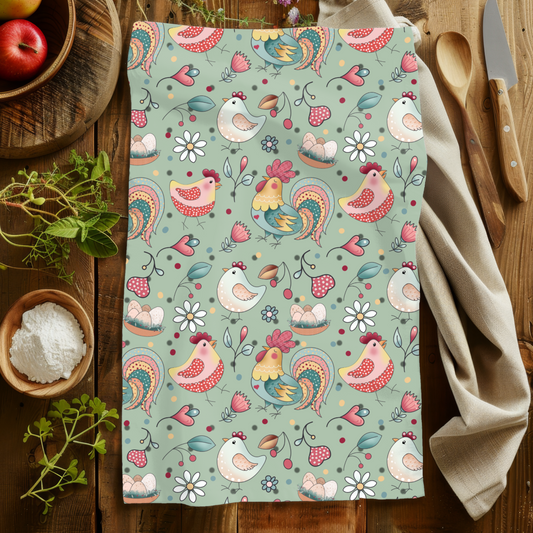 Funky Chicken Hand Towel, Colorful Rooster Towel, Housewarming Gift