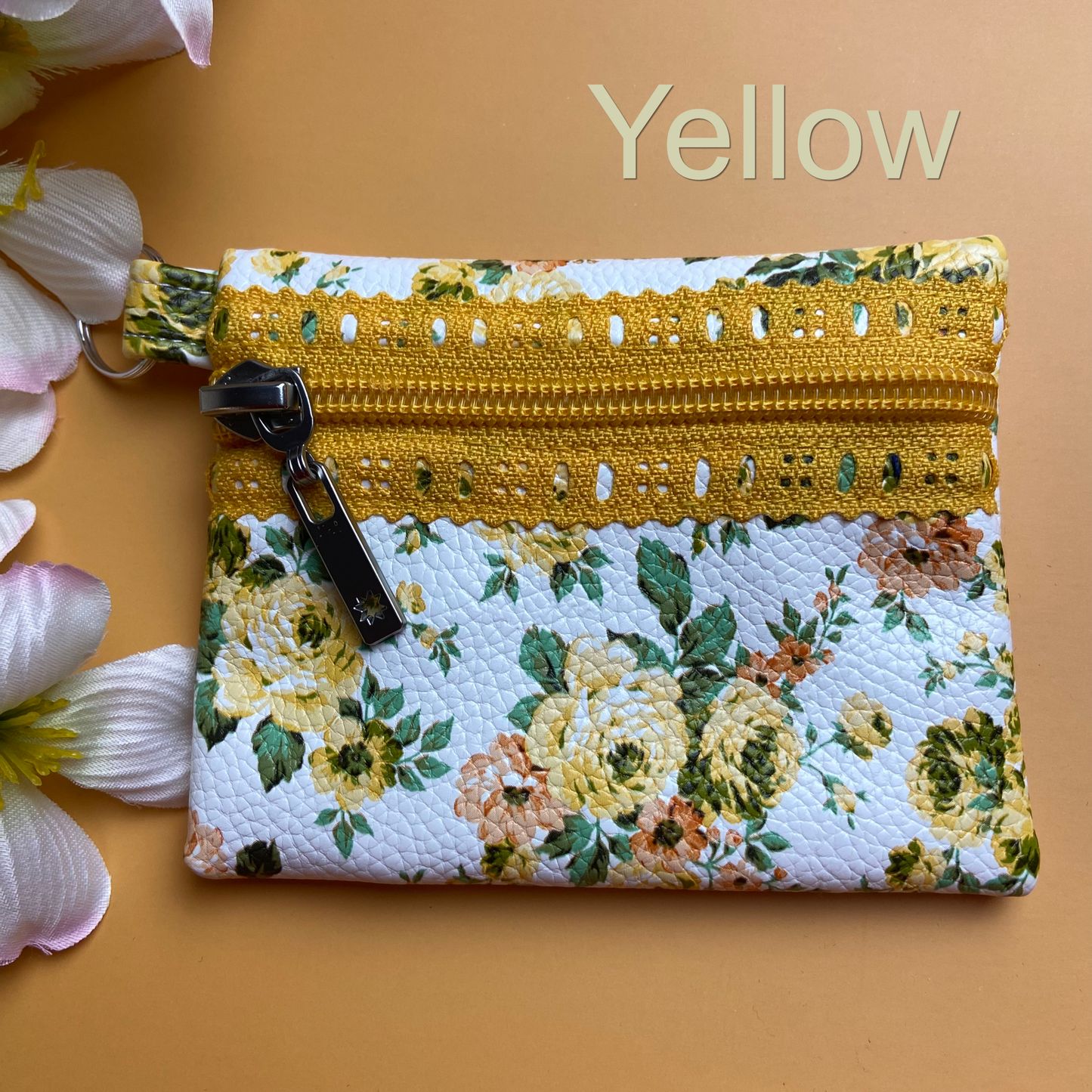 Handmade Mini Zipper Pouch,  Floral Zipper Pouch, Small Card Holder Wallet