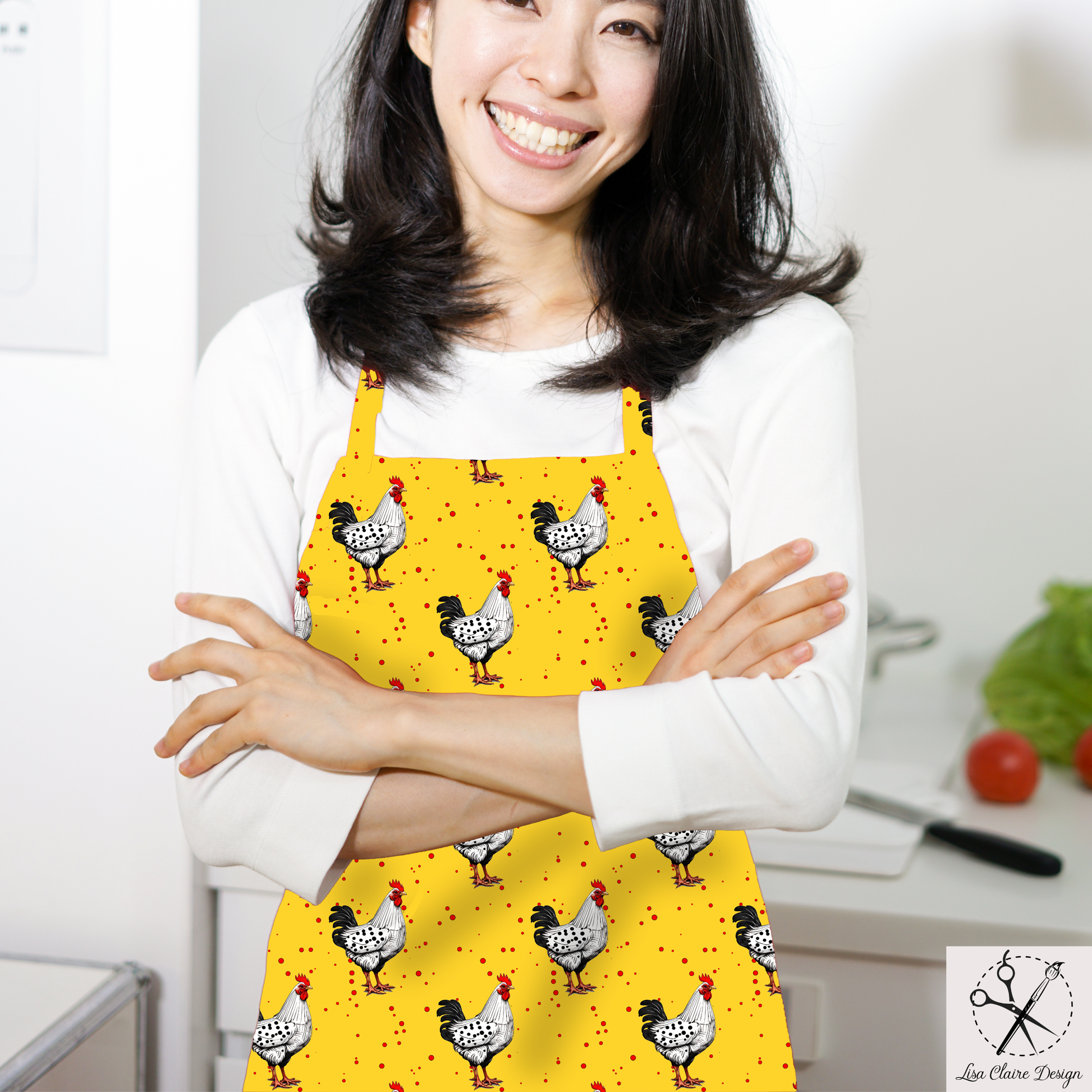 This cute and whimsical Yellow Chicken apron is a fun, yet practical, addition to your kitchen and BBQ cooking adventures.