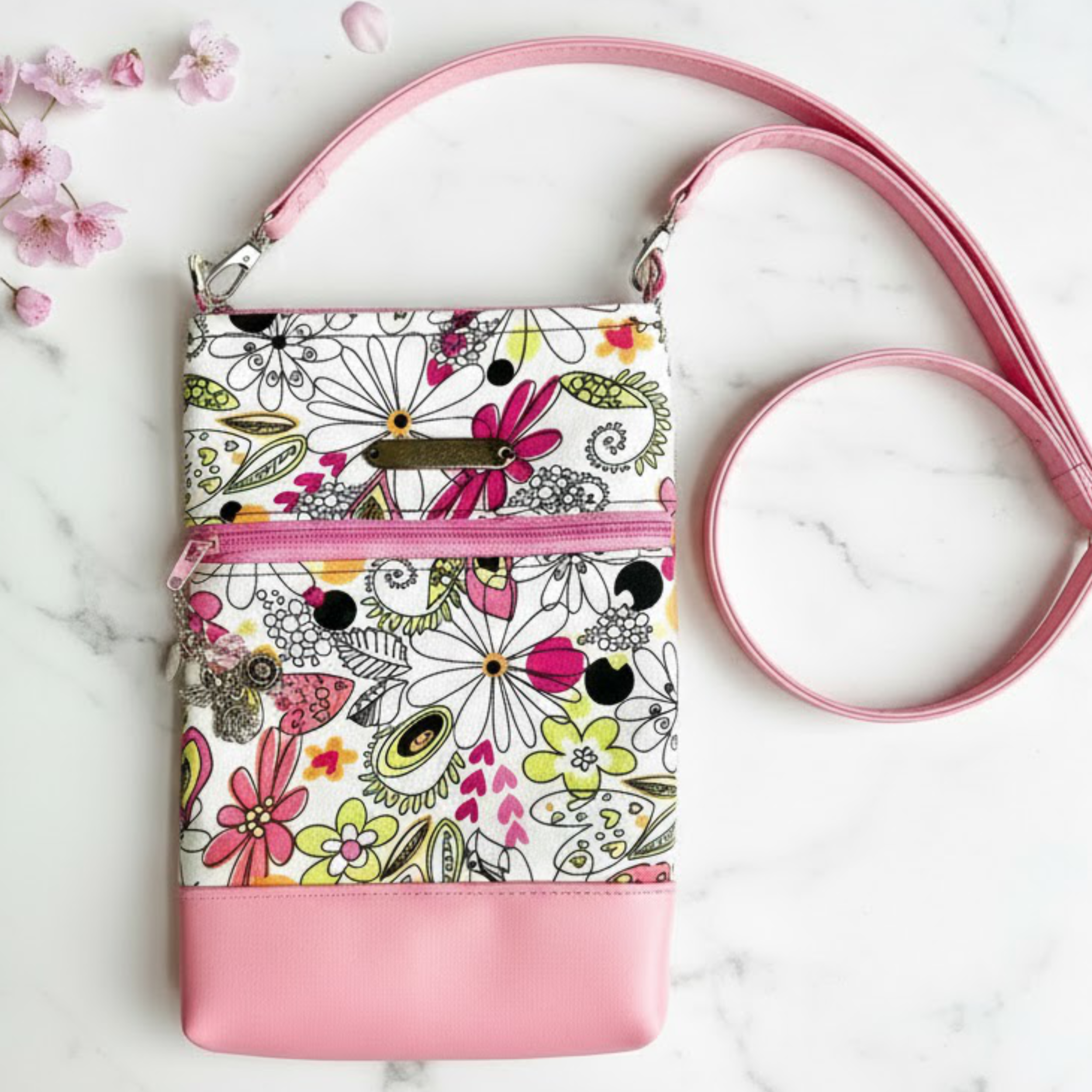 Pink Floral Double Zip Phone Pouch by Lisa Bousson